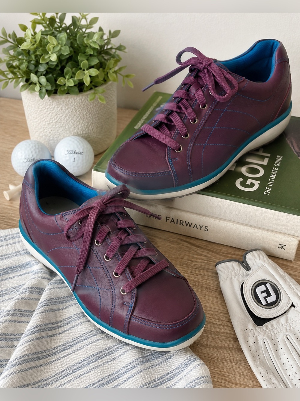 FootJoy LoPro Collection Women’s Golf Shoes Burgundy Teal Leather Lace Up Size 8